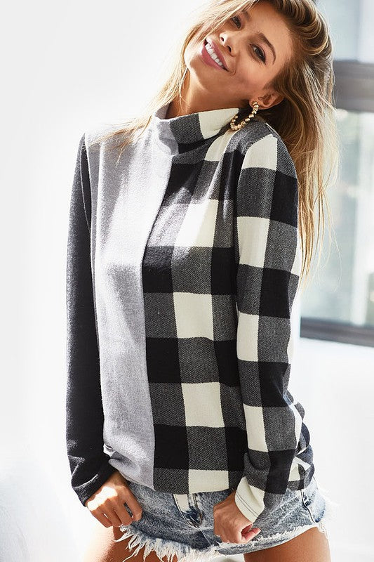 Sweater color block turtle neck